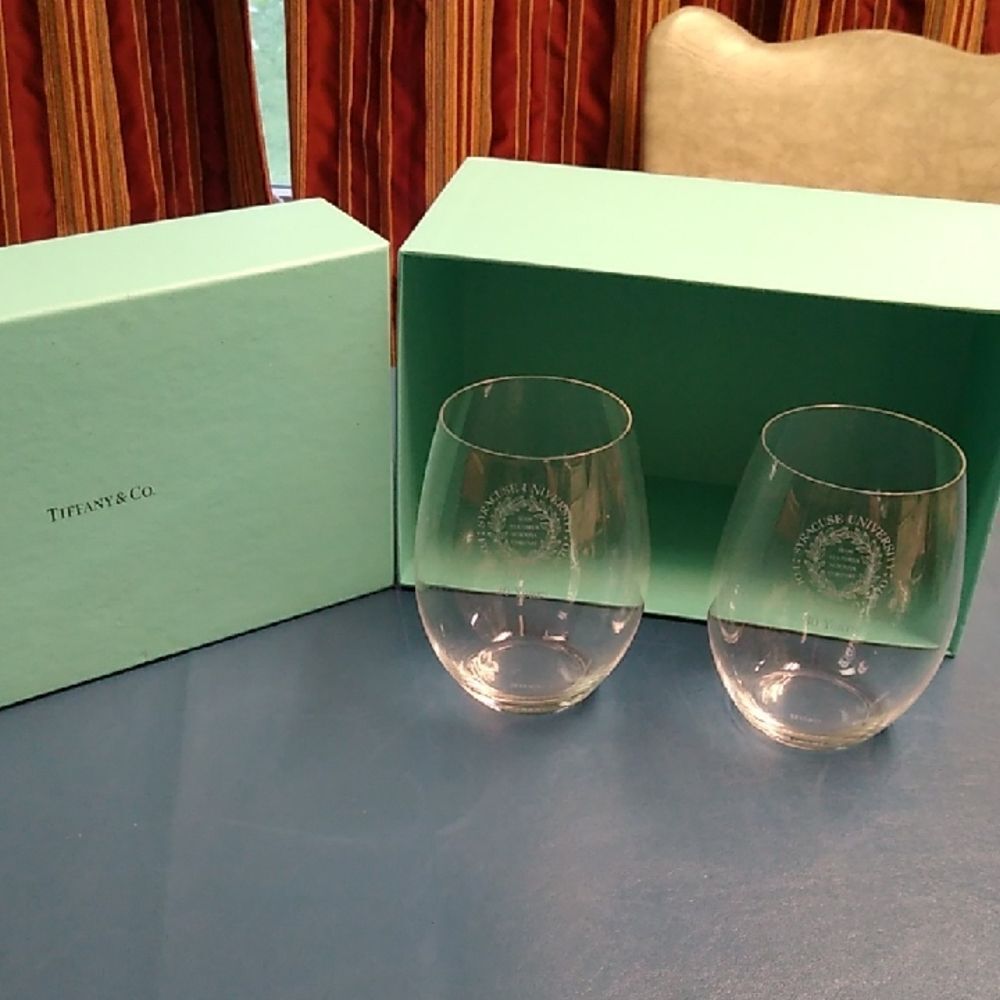 Tiffany & Co. White Crystal Drinkware Set Syracuse University 30 years